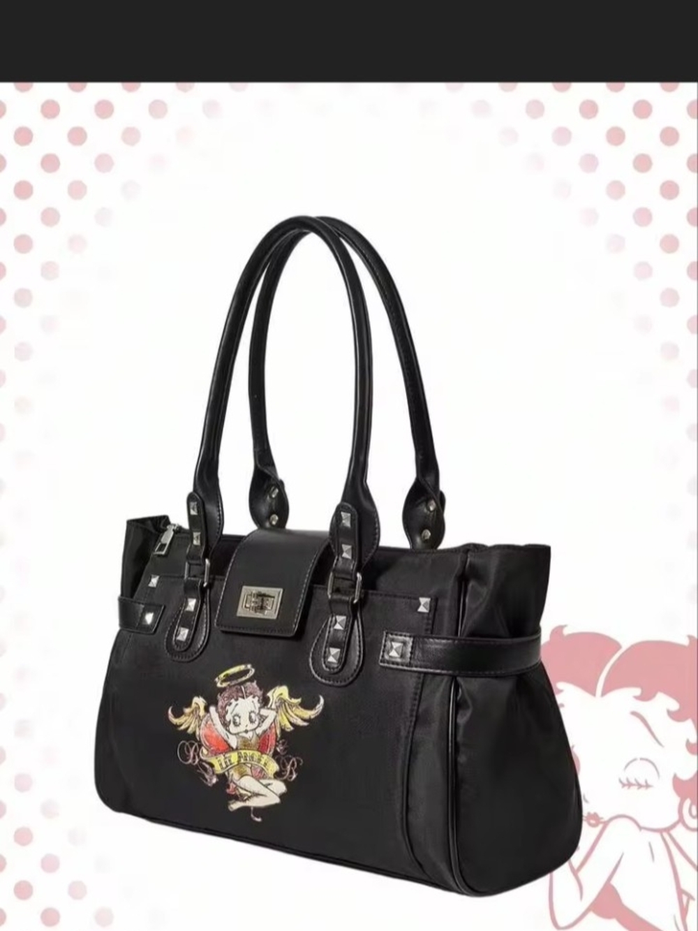 Betty Boop Black Studded Tote with Colorful Graphic - Picture 6 of 6